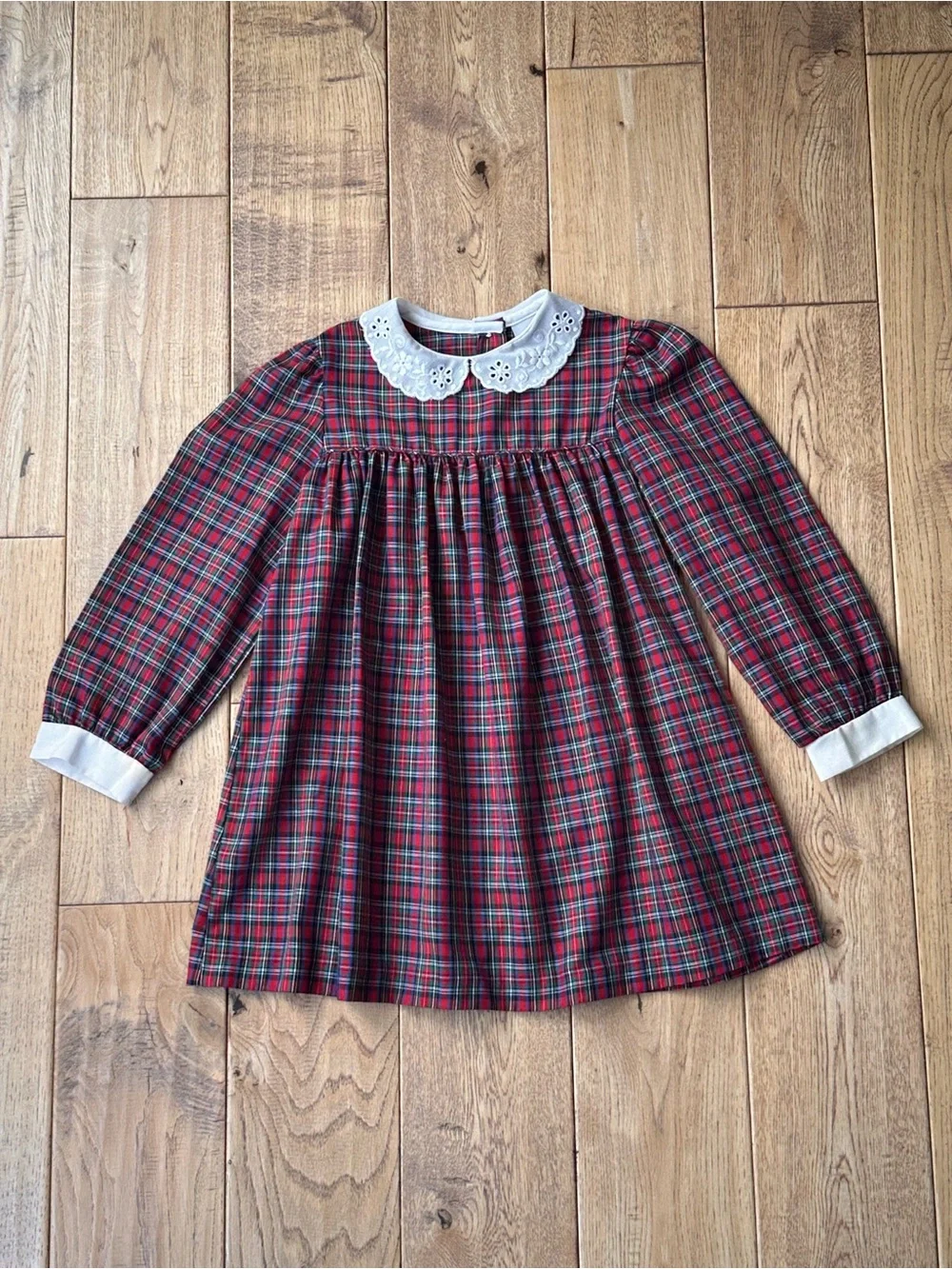 Sears Vintage Holiday Plaid Eyelet Peter Pan Collar Dress size 5